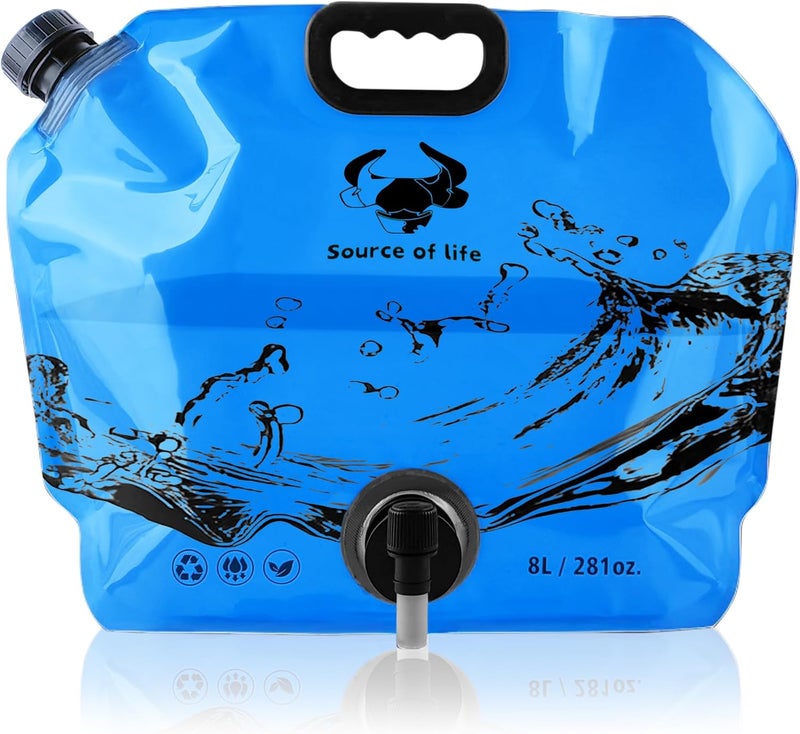 Coipdfty Water Jug Camping 2.1 Gallon Collapsible with Spigot, BPA Free Portable Water Pouch Foldable Water Bags for Outdoor Hiking, Travel and Emergency & Water Storage Containers (Blue-1Pcs) - Image 1